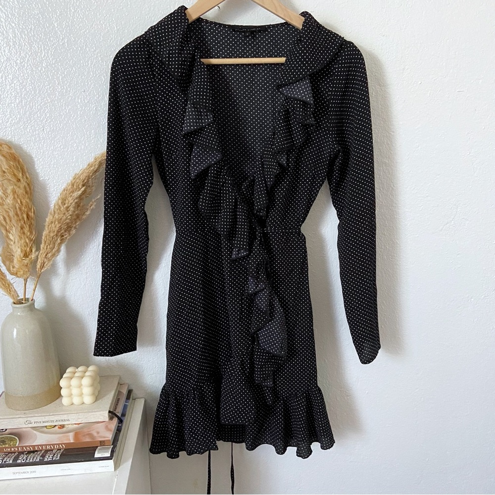Black and white polkadot wrap around dress